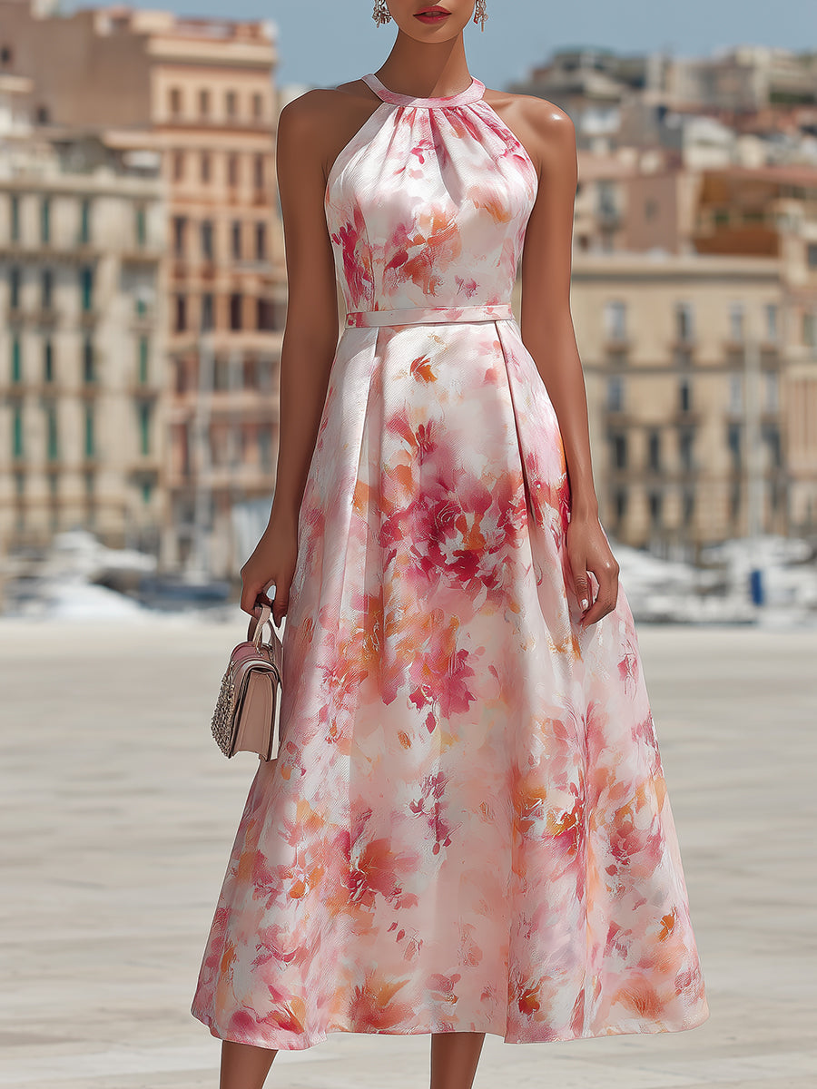 Violetta - Midi-Kleid mit Halter im Aquarell-Blumenmuster