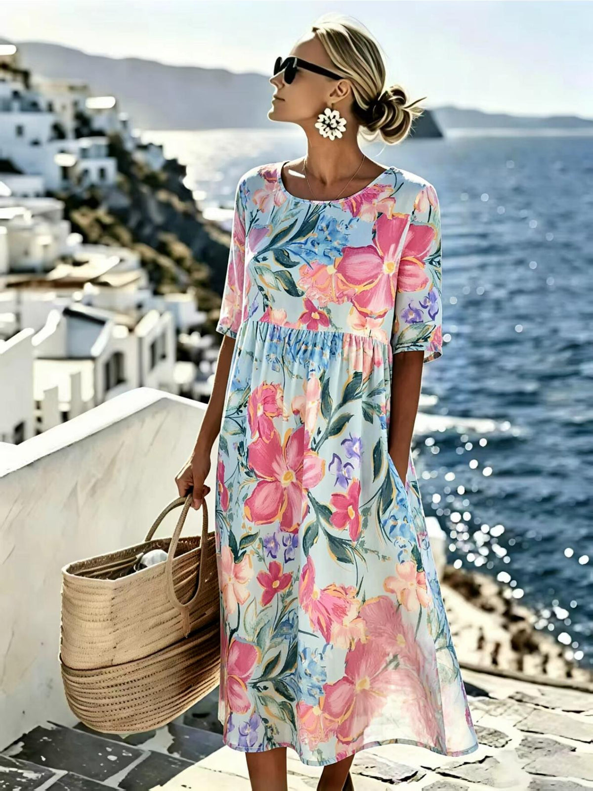 Evie™ - Elegantes Blumenkleid für den Sommer in Midi-Länge