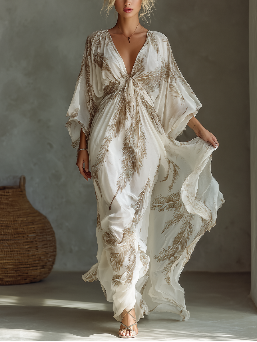 Morrisa - Maxikleid aus Chiffon in Elfenbein und Taupe