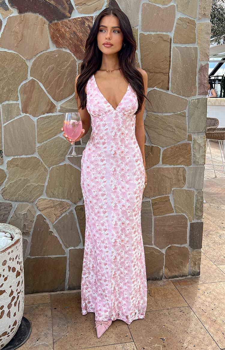 Farida - Pinkes Spitzen-Maxikleid