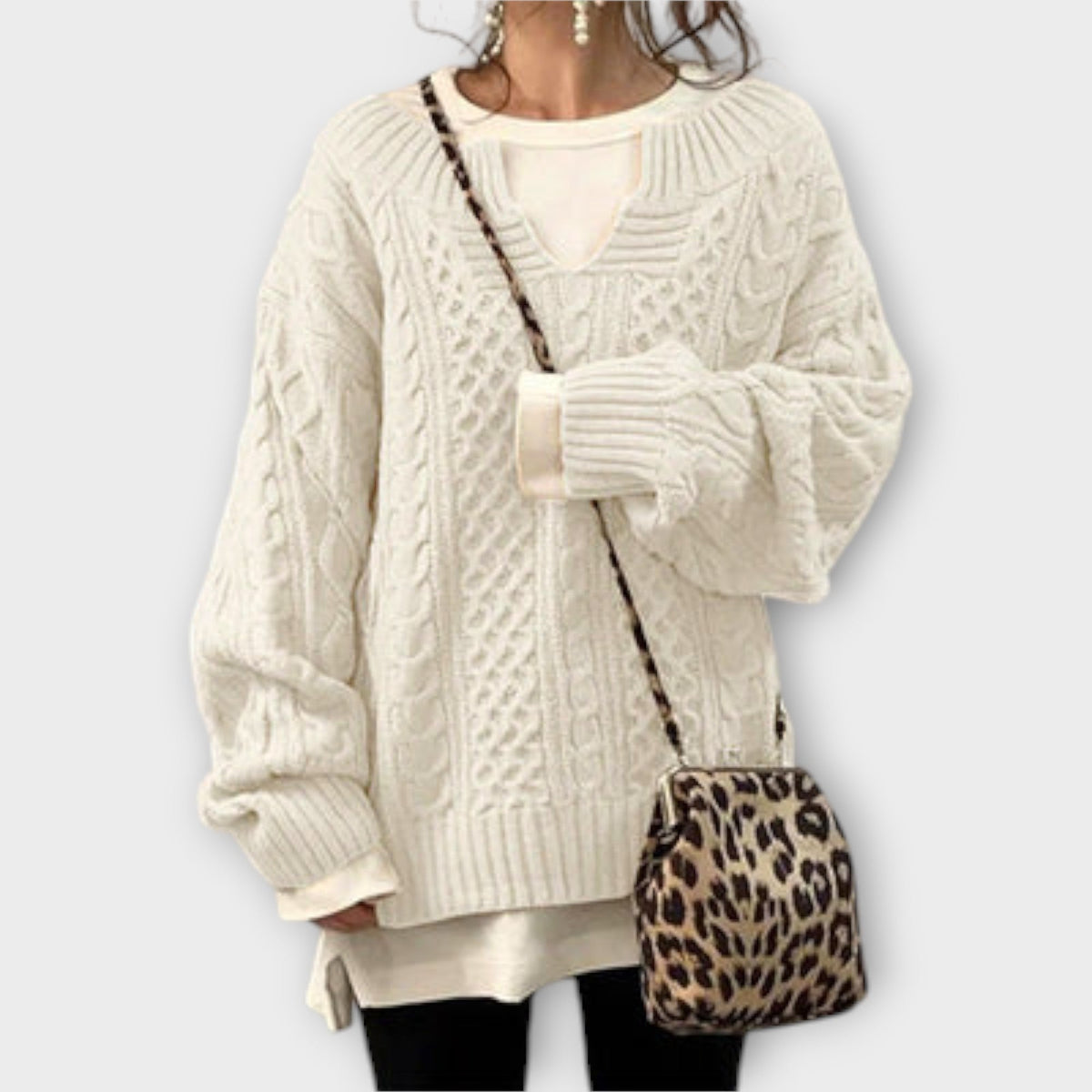 Oversize-Strickpullover mit Zopfmuster