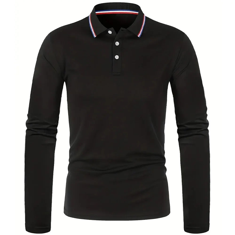 Herren Langarm-Poloshirt mit Knopfleiste und Kontrastkragen | Valcor Zürich