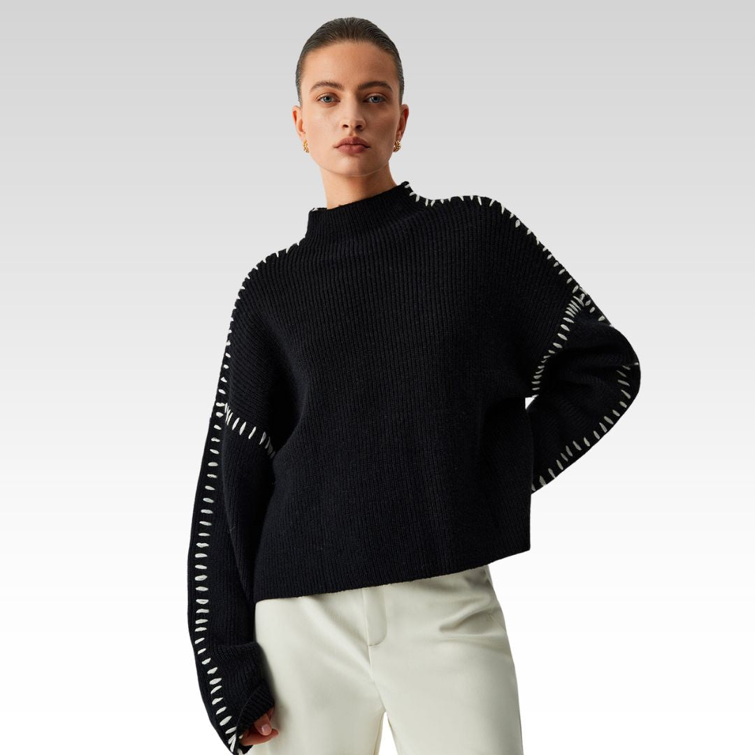 Alma – Oversize-Pullover mit hohem Kragen und Piqué-Details