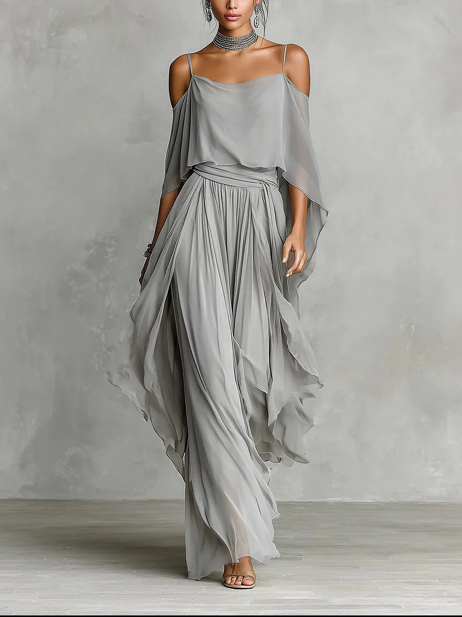 Freya | Off-Shoulder Chiffon Zweiteiliges Set