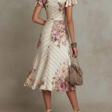 Alba | Robe midi élégante en satin rétro à imprimé floral