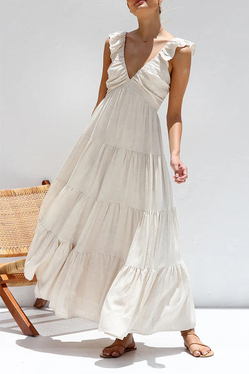 Juliet | Maxi abito con scollo a V e balze