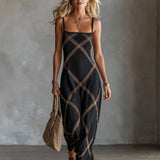 Renée – Robe géométrique noire et camel