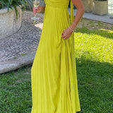 Katrina – Maxi abito con design a spalle scoperte, allacciatura e gonna plissettata