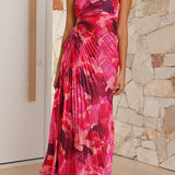 Robe longue plissée asymétrique à imprimé floral Deja