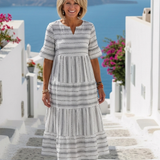 Parisa | Robe midi superposée rayée à manches courtes