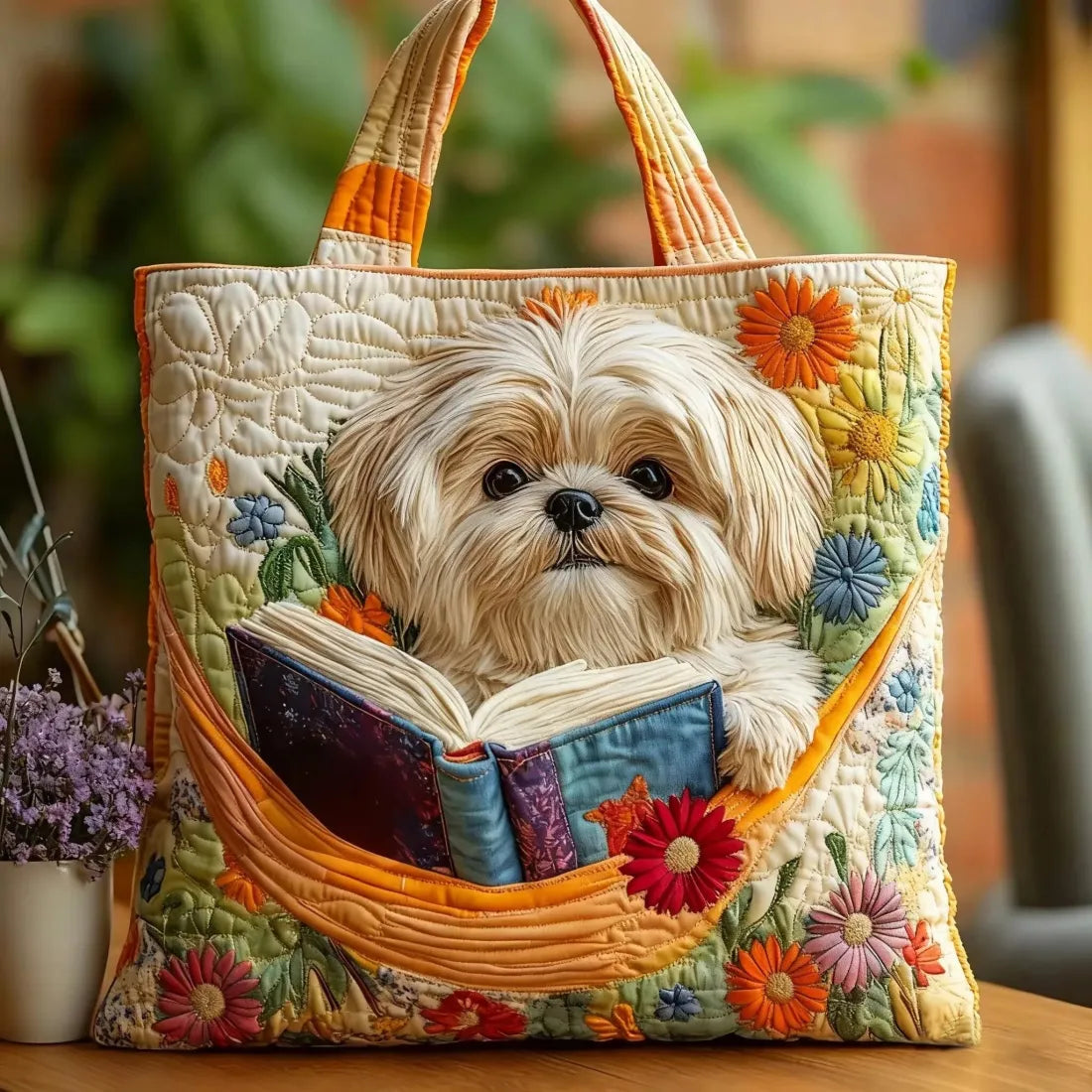 Borsa artigianale con motivo Shih Tzu