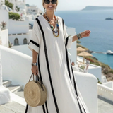 Elvienne | Robe longue à manches courtes avec rayures colorées