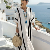 Elvienne | Robe longue à manches courtes avec rayures colorées