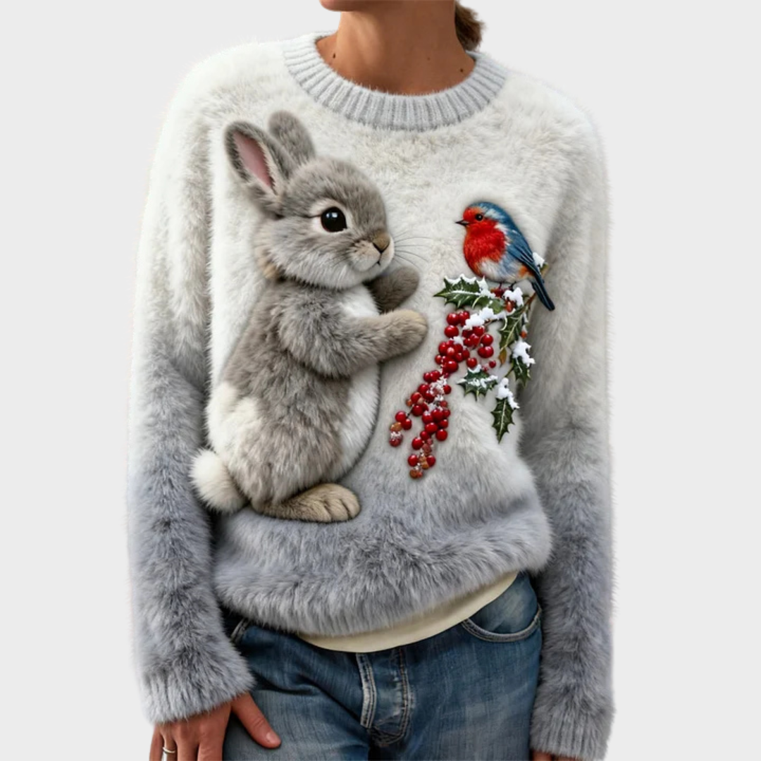 Klara – Plüschpullover mit Weihnachtskaninchen