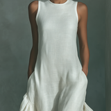 Sophie - Ivory Leinen Ärmelloses Maxikleid
