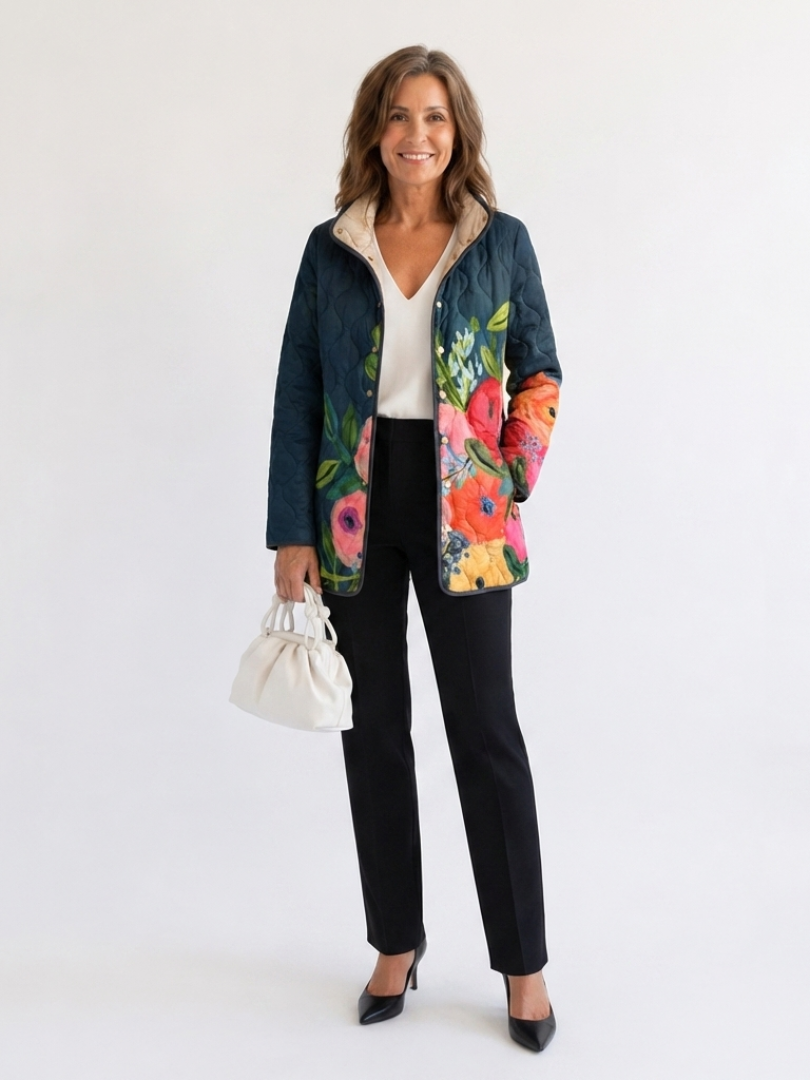 Valcor | Steppjacke mit gemalten Blumen Camille