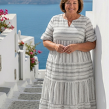 Parisa | Robe midi superposée rayée à manches courtes