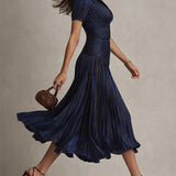Adriana - Retro Gestreiftes Satin Midi-Kleid