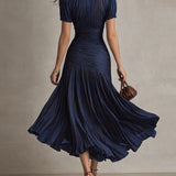 Adriana - Retro Gestreiftes Satin Midi-Kleid