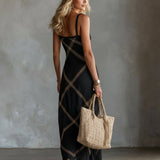 Renée – Robe géométrique noire et camel