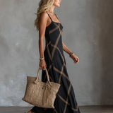 Renée – Robe géométrique noire et camel