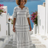 Parisa | Robe midi superposée rayée à manches courtes