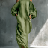Georgina - Vestito lungo verde chiaro con scollo Bardot