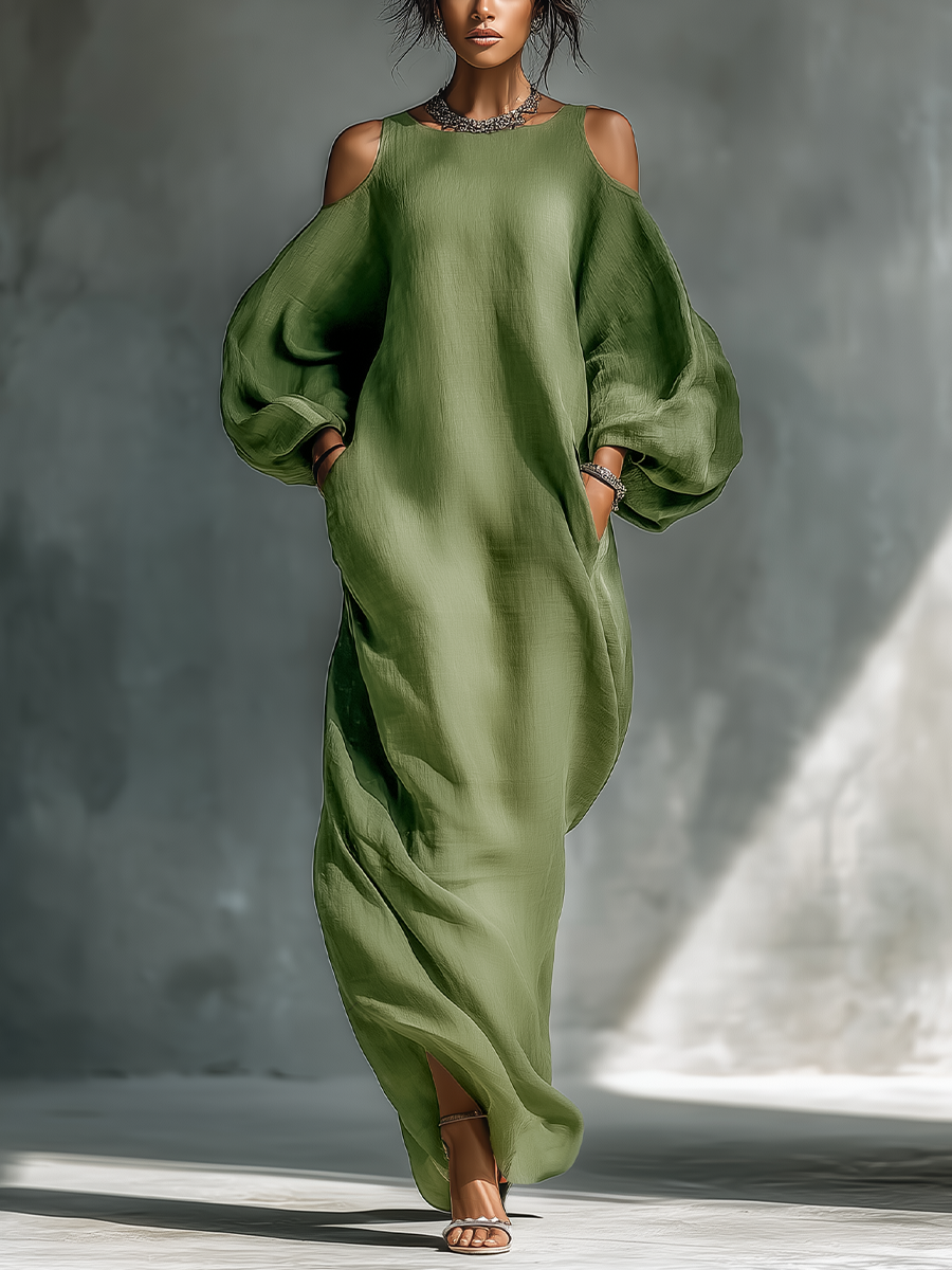 Georgina - Hellgrünes Off-Shoulder Maxikleid