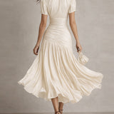 Adriana - Retro Gestreiftes Satin Midi-Kleid