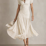 Adriana - Retro Gestreiftes Satin Midi-Kleid