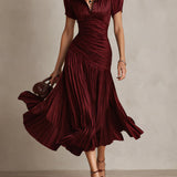 Adriana - Retro Gestreiftes Satin Midi-Kleid