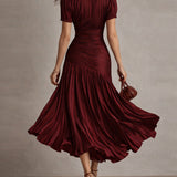 Adriana - Retro Gestreiftes Satin Midi-Kleid