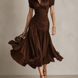 Adriana - Retro Gestreiftes Satin Midi-Kleid