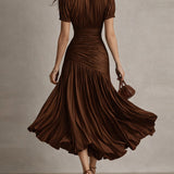 Adriana - Retro Gestreiftes Satin Midi-Kleid