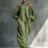 Georgina - Vestito lungo verde chiaro con scollo Bardot