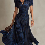Adriana - Retro Gestreiftes Satin Midi-Kleid