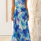 Robe longue plissée asymétrique à imprimé floral Deja