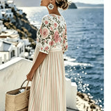 Elodie™ | Vintage Rose Stripe Midi Kleid