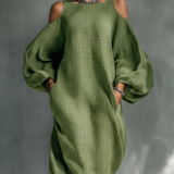 Georgina - Vestito lungo verde chiaro con scollo Bardot