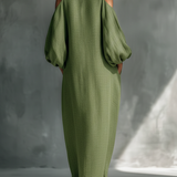 Georgina - Vestito lungo verde chiaro con scollo Bardot