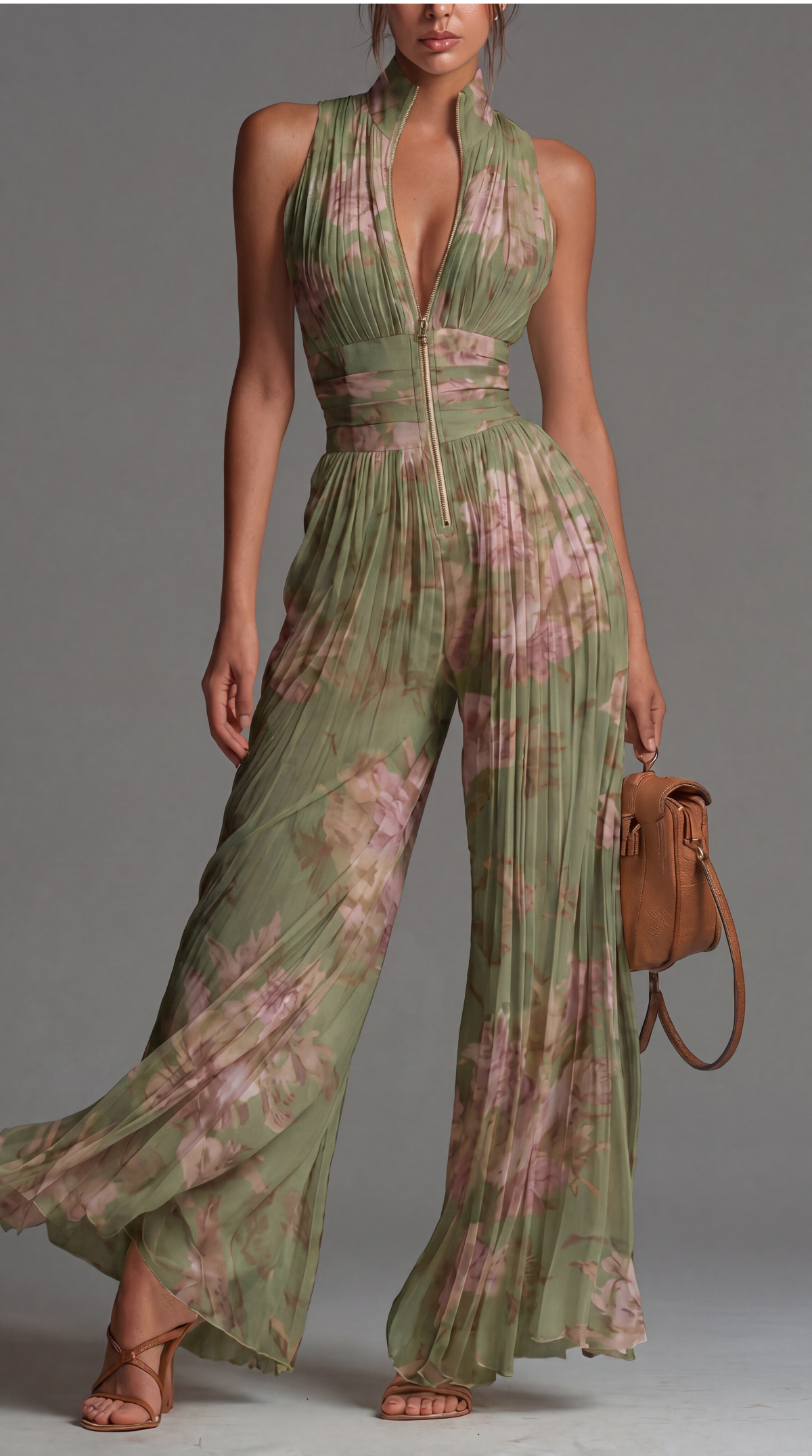 Tuta Zsófia | Tuta in chiffon plissettato verde