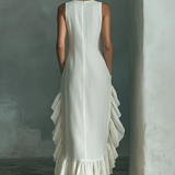 Sophie - Ivory Leinen Ärmelloses Maxikleid