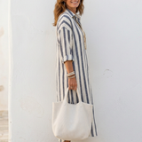 Naomi | Robe-chemise longue rayée à manches longues