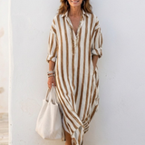 Naomi | Robe-chemise longue rayée à manches longues
