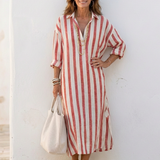 Naomi | Robe-chemise longue rayée à manches longues