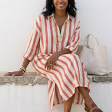 Naomi | Robe-chemise longue rayée à manches longues