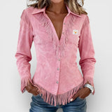 Marina – Wildlederbluse mit Fransen