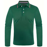 Polo a maniche lunghe da uomo con abbottonatura e colletto a contrasto | Valcor Zürich