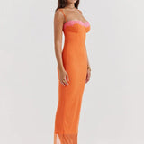 Cherley - Robe longue orange à ourlet pointu