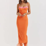 Cherley - Robe longue orange à ourlet pointu